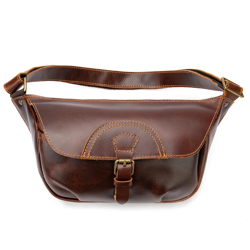 Men Chest Bag Fashion Genuine Leather Shoulder Bag Zipper Messenger Bag Fashion Clutch Bag Belt Wallet Vintage Large Fanny Pack