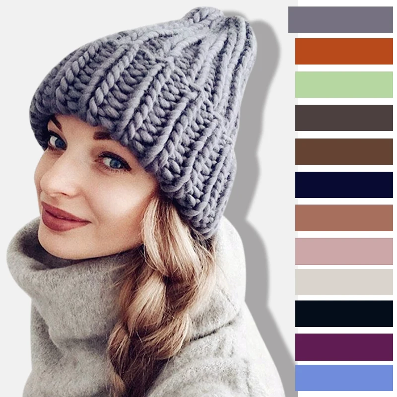 

Fashion Coarse Wool Cap Women's Winter Hats Knitted Cap Warming Comfortable Cute Casual Skullies Beanies wool hat