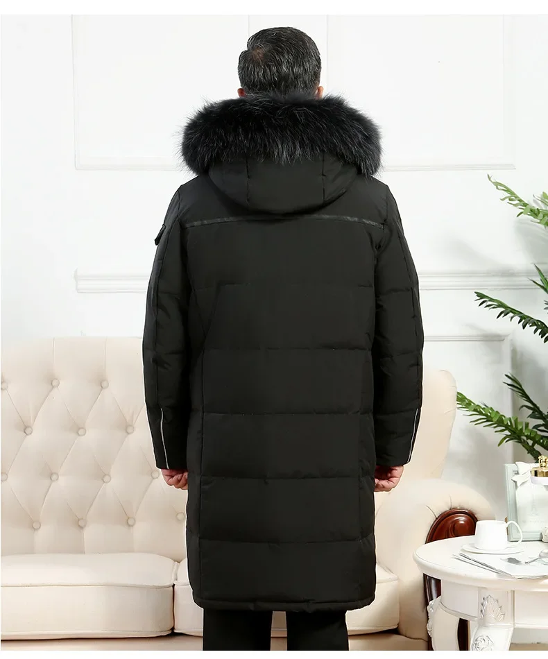 Зимняя куртка для мужчин Пуховик Теплый меховой капюшон Белый гусиный пух Пальто