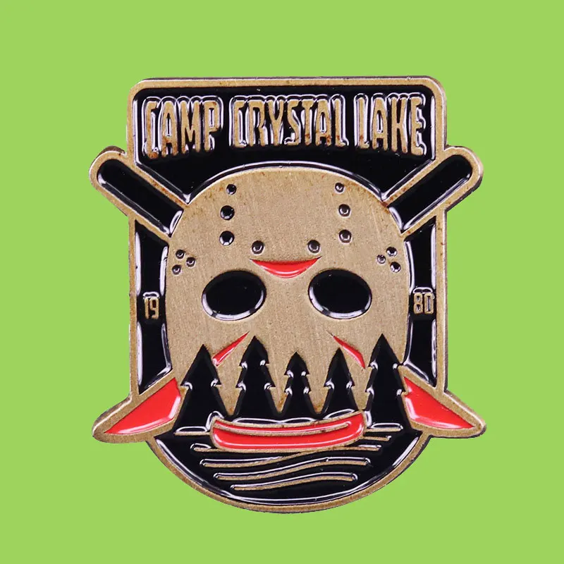 

Crystal Lake Camp Jason Pin Friday the 13th Horror Brooch Hat Word Clothes Bag Lapel Pin Badge Jewelry Art Gift for Friends