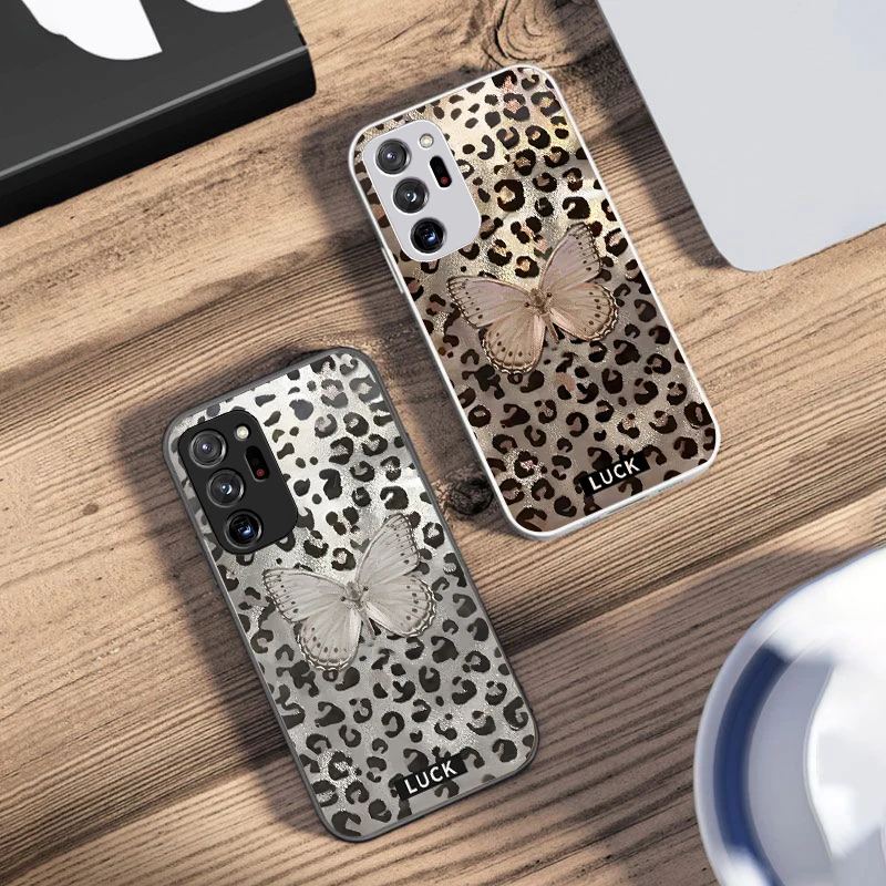Banwen Butterfly Color For Samsung Galaxy Note 8 9 10 PRO 20 Ultra A01 02 03 Core 04E 4G 12 13 5G Tempering Glass Phone Case