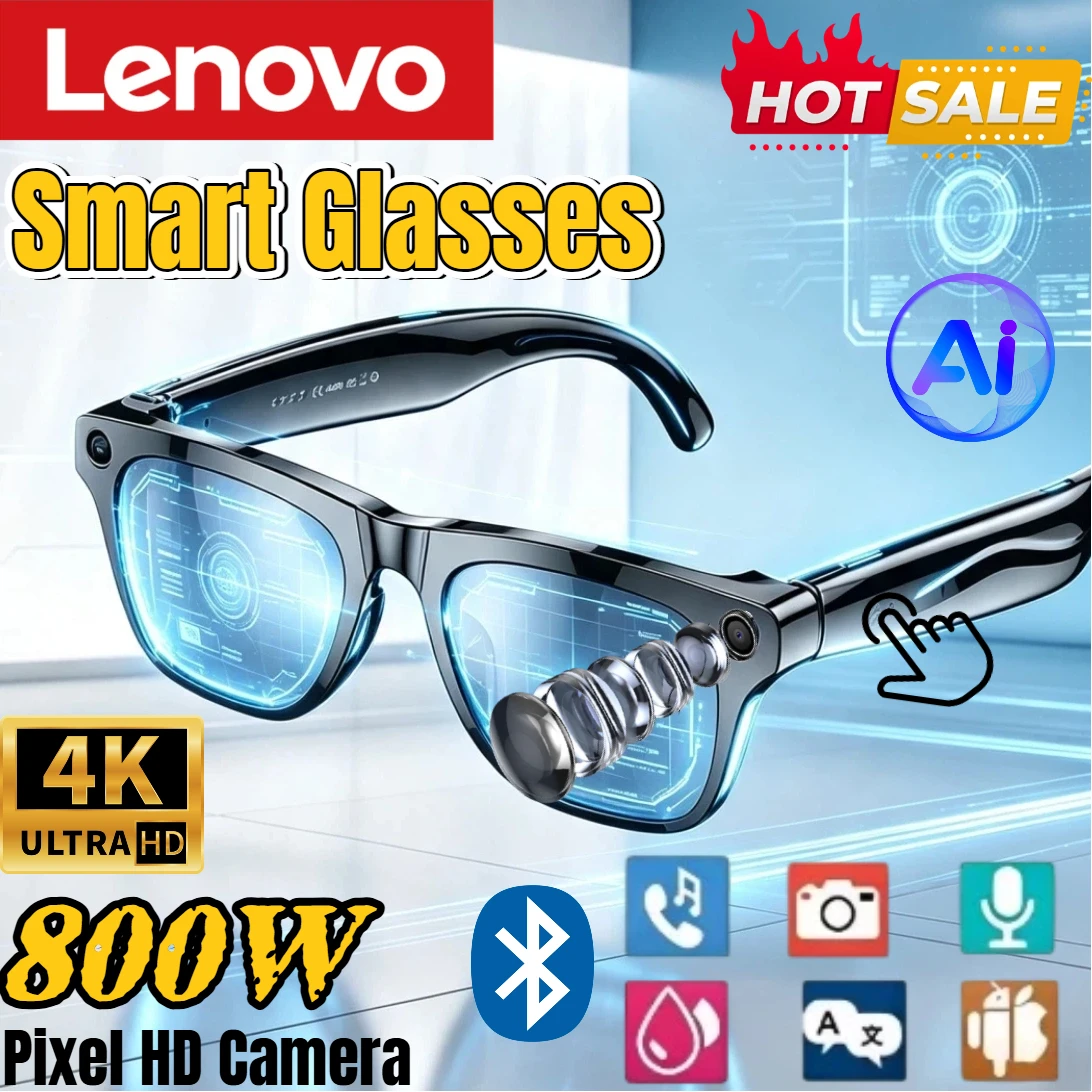 Фото Умные очки Lenovo с ИИ, камера для съемки 4K HD 800 Мп, фото- и видеосъемка, голосовой вызов, перевод, водонепроницаемые, Bluetooth, мотоциклетные очки №1