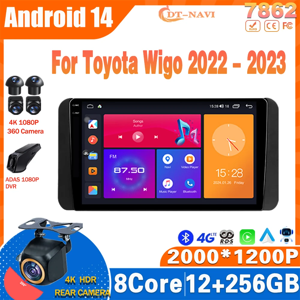 Автомобильный радиоприемник Android 14 для Toyota Wigo 2022-2023 Мультимидия Видеоплеер