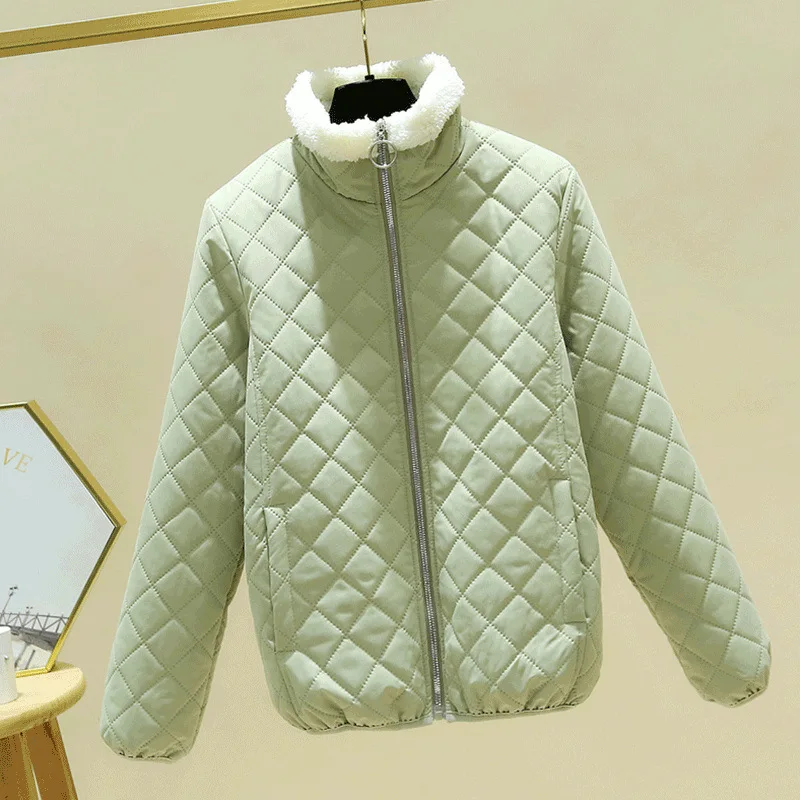 2022 Fall/Winter Thin  Lamb Velvet Women Korean Fashion of Padded Coat Collar Girl Jacket Black Coat for Women basic top