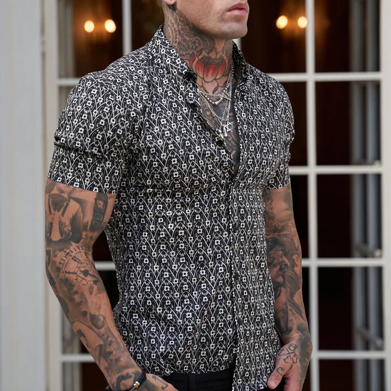 Summer spring 2022 New fashion men shirts Hawaiian casual printed letter clothes slim short-sleeved brand shir