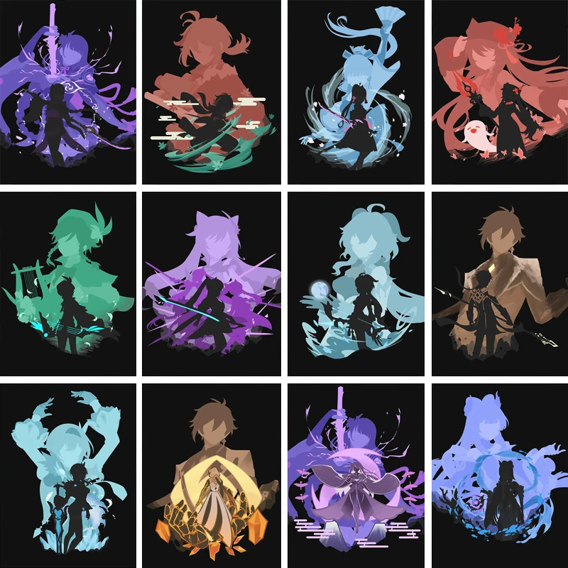 

Аниме геншин ударная игра плакат Холст Картина и печать мультфильм картина Искусство Декор фрески дома детской комнаты настенный Декор