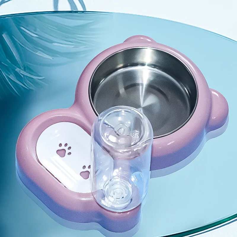 

Pet food basin water basin dual-purpose anti wet mouth cat bowl dog basin anti overturning automatic drinking cat Bowl Stainless