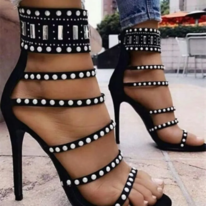 

Женские босоножки на высоком каблуке, летние туфли-лодочки с открытым носком и бисером, привлекательные туфли-лодочки, 2023