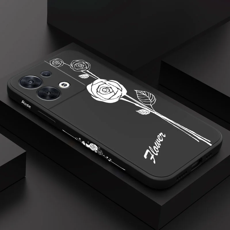 

Line Drawing Rose Phone Case For OPPO Reno 8 8T 8Z 7 7Z 6 5 F19 F9 Pro 4G 5G Liquid Silicone Cover