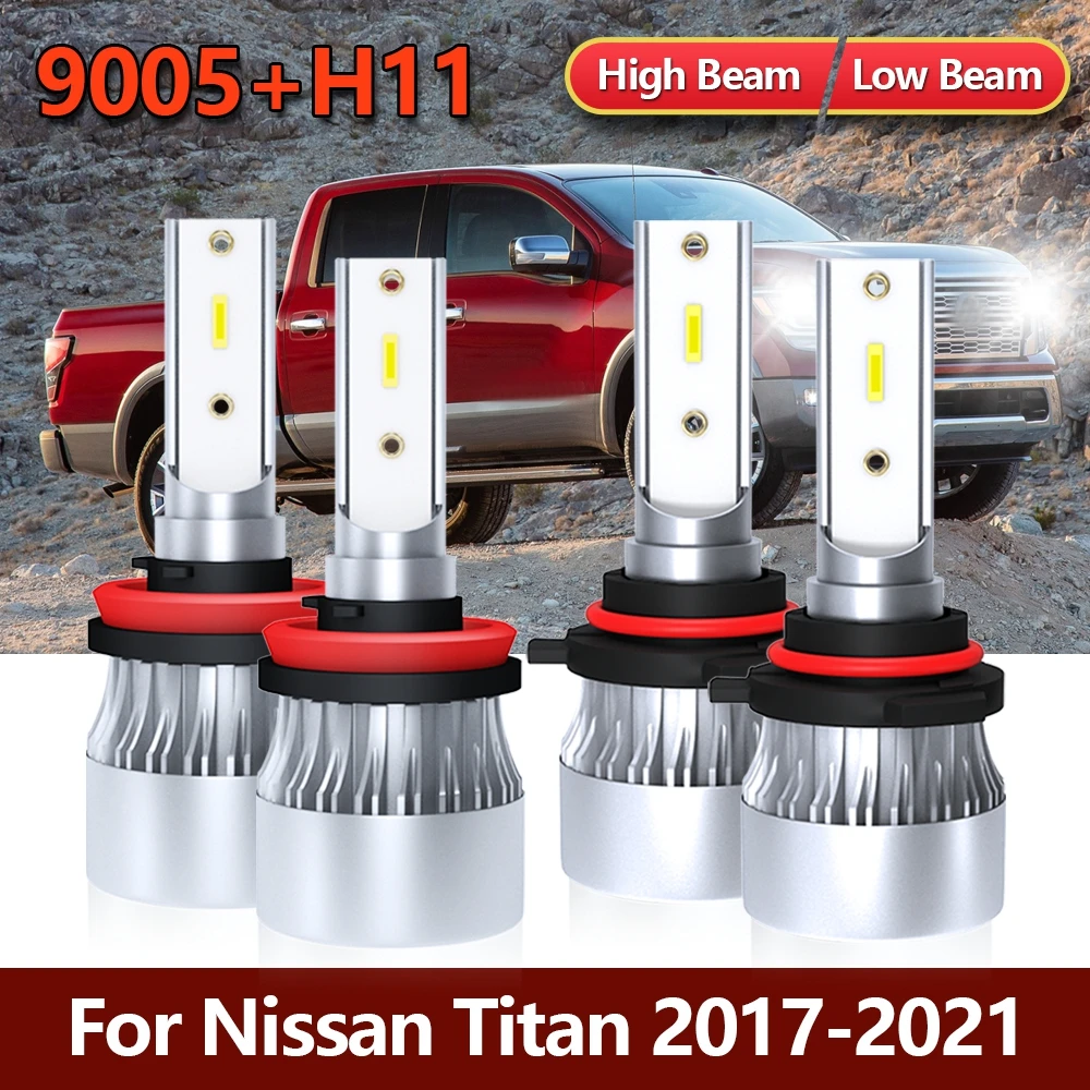 

4x светодиодный 9005 H11 фары с высокой и низкой яркостью, CSP Turbo, комплект комбинированных ламп для Nissan Titan 2021 2020 2019 2018
