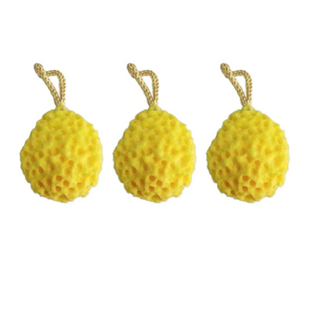 

3Pcs Bath Sponge Creative Honeycomb Shaped Sponge Bath Brush Natural Hydrophilic Shower Brush (Yellow)