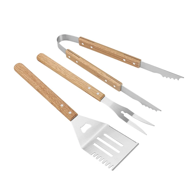 

Barbecue Tool Set Stainless Steel Grill Three-Piece BBQ Outdoor Fork Shovel 3 Piece Set Wooden Handle