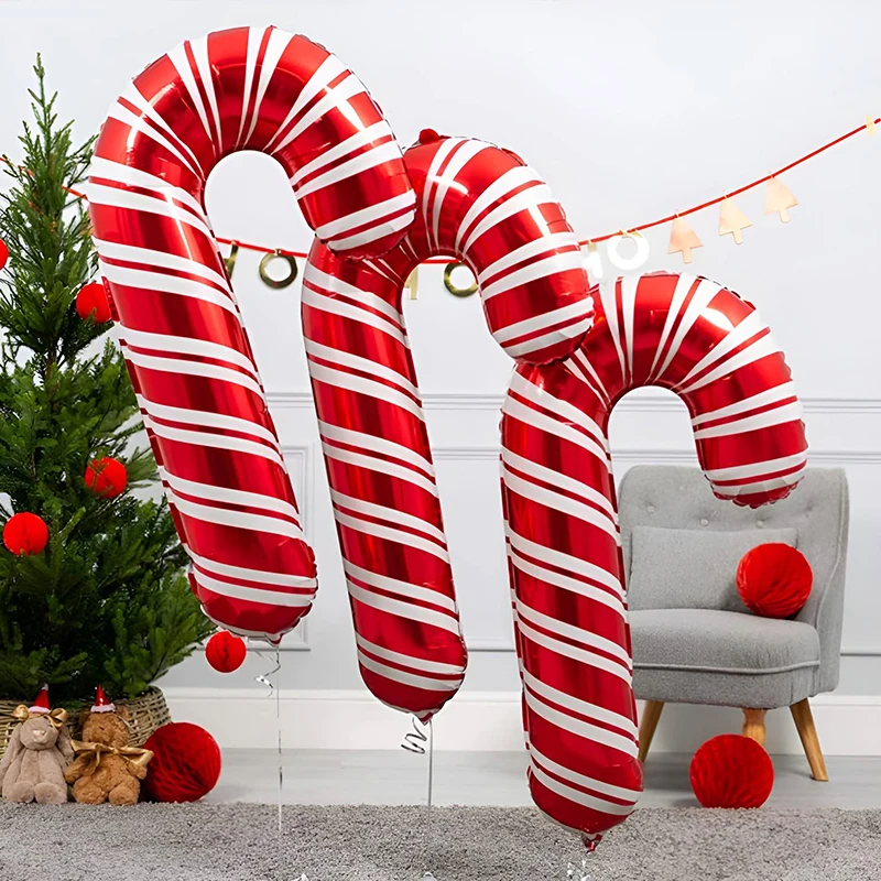 

Large Candy Cane Foil Balloons Christmas Inflatable Lollipop Crutch Balloon Sticks New Year Xmas Party Home Decoration Globos