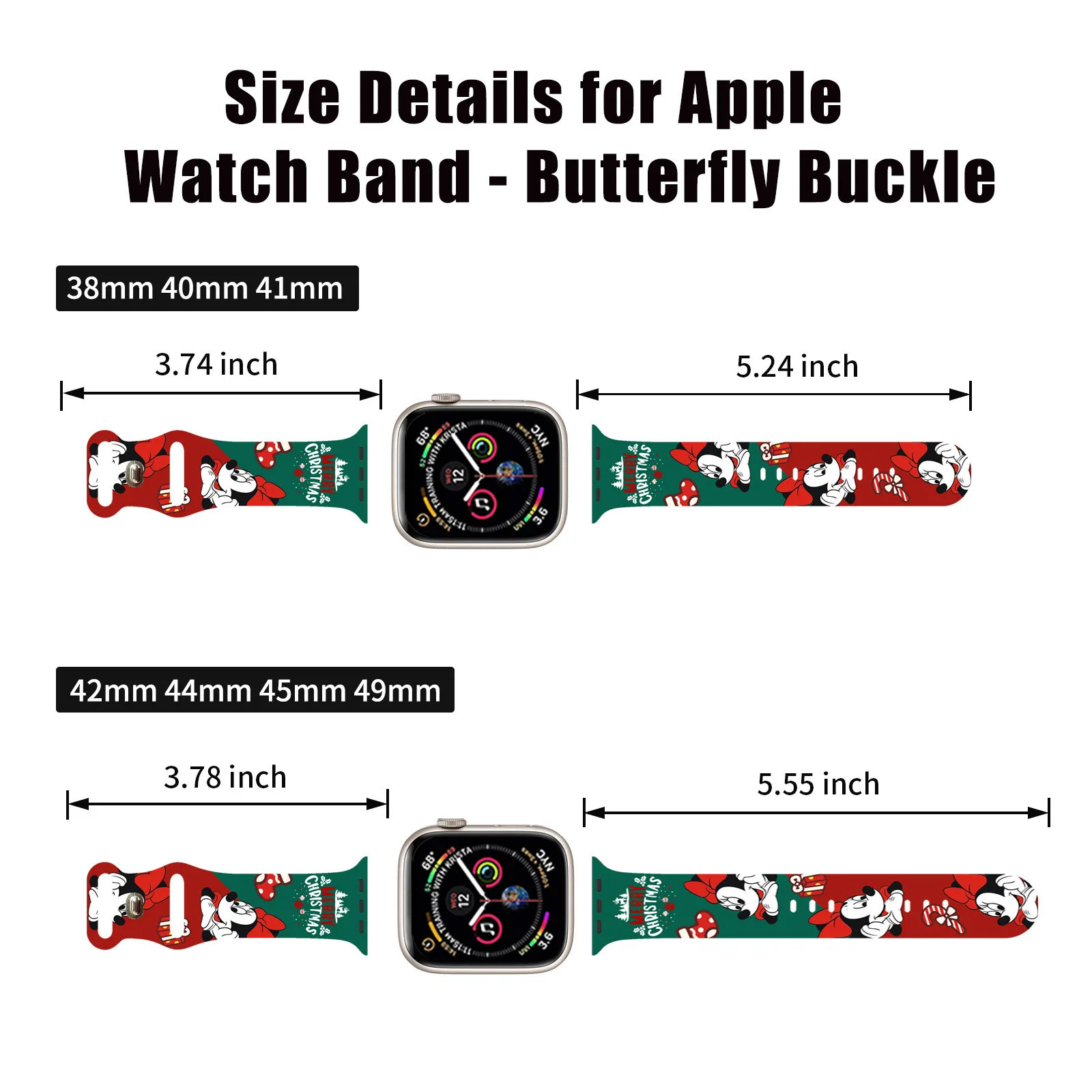 Рождественский силиконовый ремешок серии Микки и Минни, подходящий для Apple iWatch серий 3, 4, 5, 6, 7, 8, 9, SE, украшения для часов для мальчиков и девочек, подарки для самостоятельного декорирования. (art.: 3920db71b980c) - 3920db71b980c