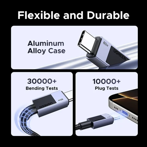 UGREEN PD60W USB C-кабель 3A Кабель для быстрой зарядки для Macbook Samsung S20 Xiaomi Huawei USB C Кабель для передачи данных