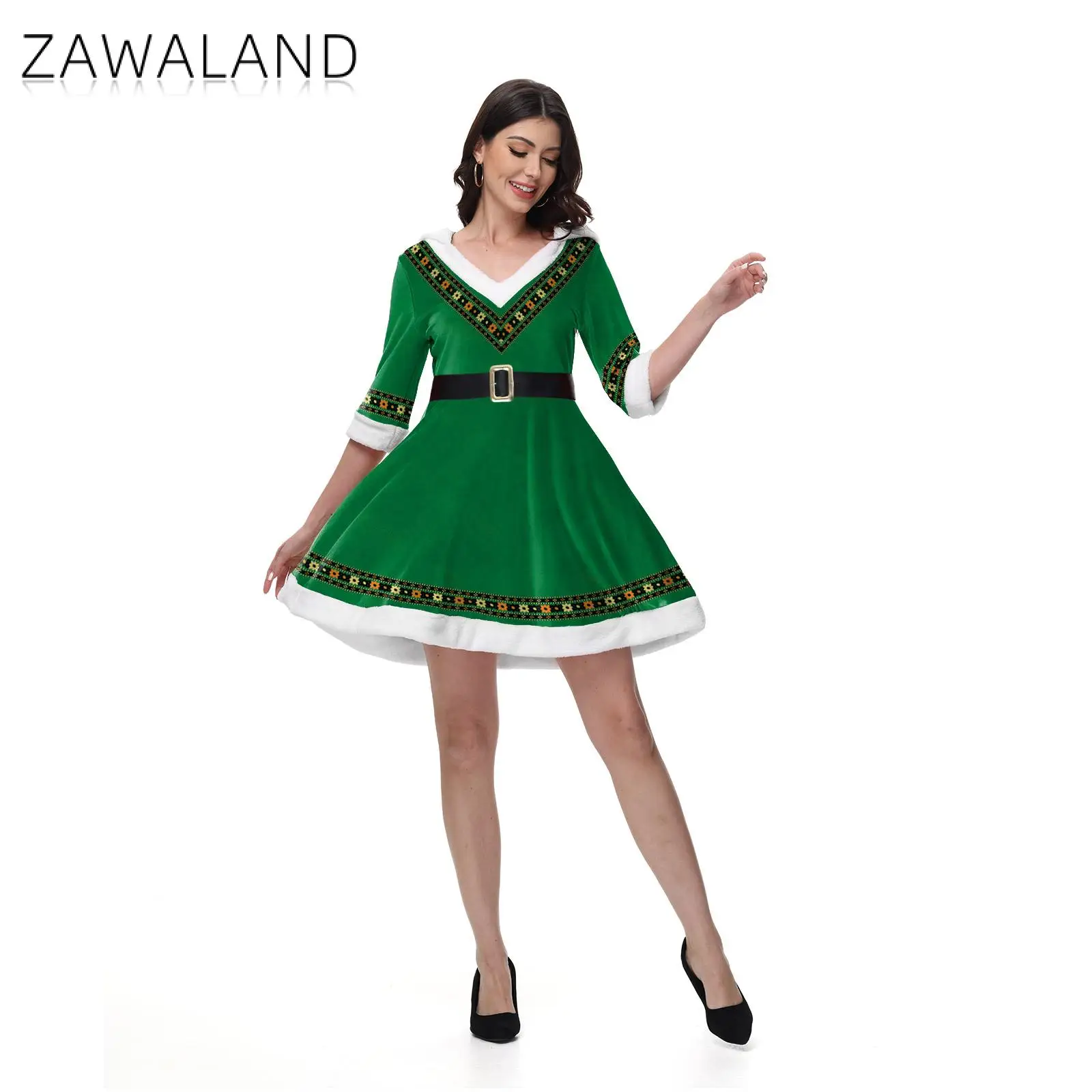 Зеленое платье с капюшоном Zawaland ирландский фестиваль вечерние наряд эльфа