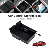 for tesla model 3 model y center console organizer tray central armrest storage box wusb type c port car interior accessories