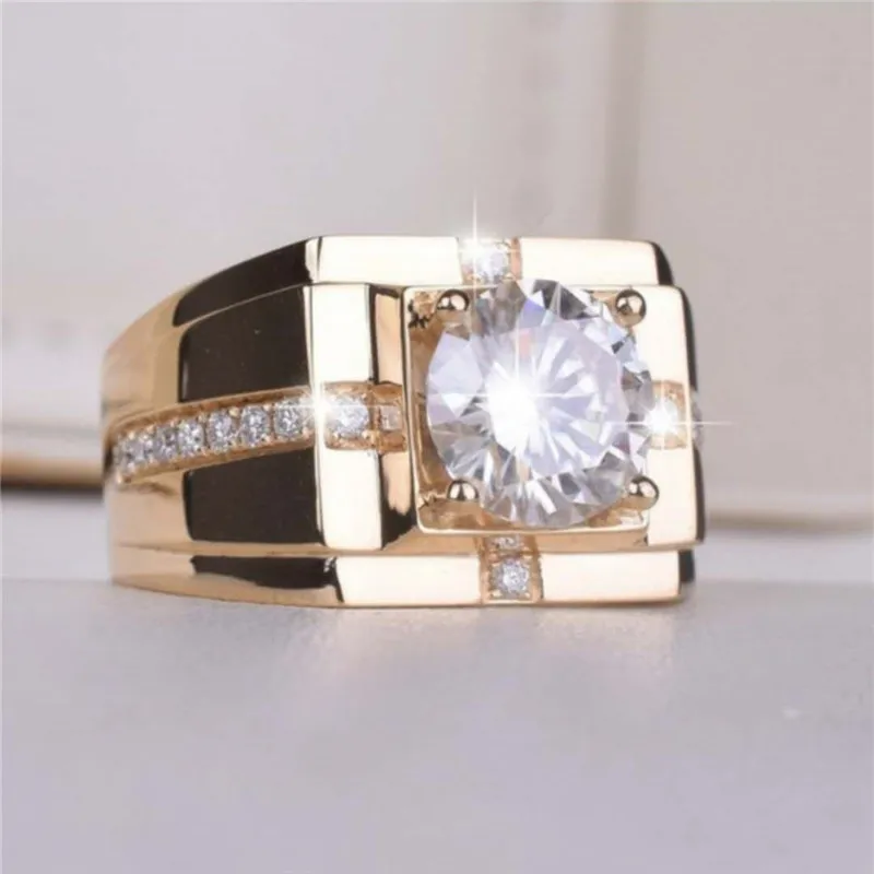 

Classic Trendy Business Wide-Faced White Zirconium Ring For Men Copper European Style Engagement Wedding Party Rings Jewelry