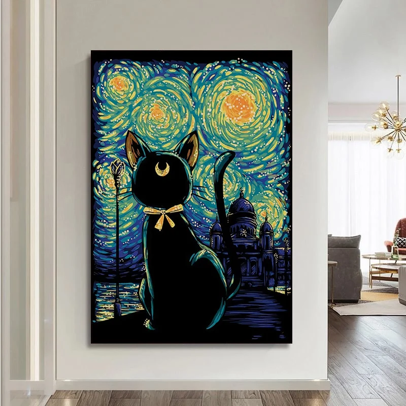 Плакат BANDAI из крафт-бумаги в стиле ретро с изображением Сейлор Мун кошки |