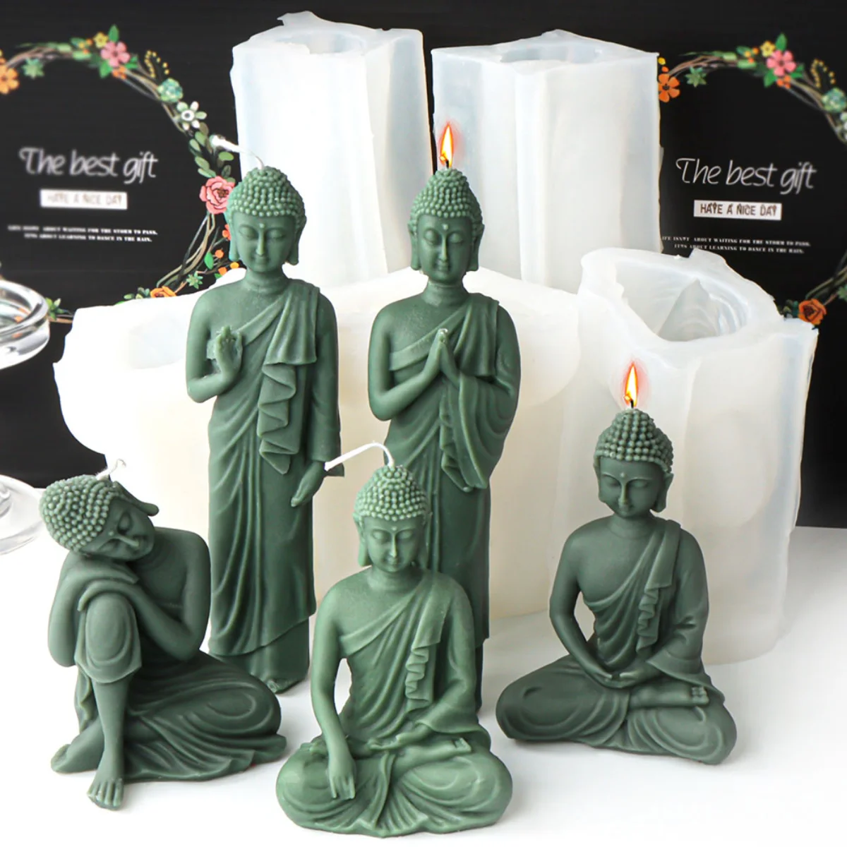 

Large Buddha Statue Silicone Candle Mold DIY Shakyamuni Portrait Soap Resin Plaster Making Tool Chocolate Mold Crafts Decor Gift