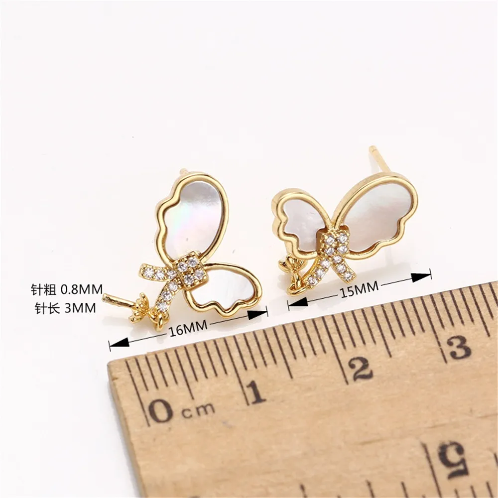 Domestic 14K gold wrapped small zircon pearl earrings S925 silver needle summer fashion DIY accessories earrings for women