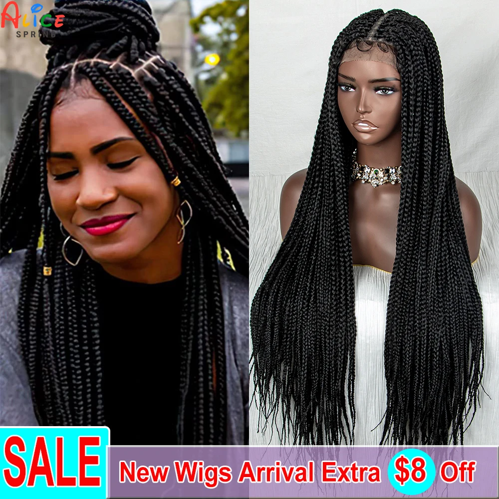 36 Inches Braided Wigs Synthetic Lace Front Wigs with Baby Hairs Braids Wigs Afro for Black Women Long Straight Hair Braided Wig