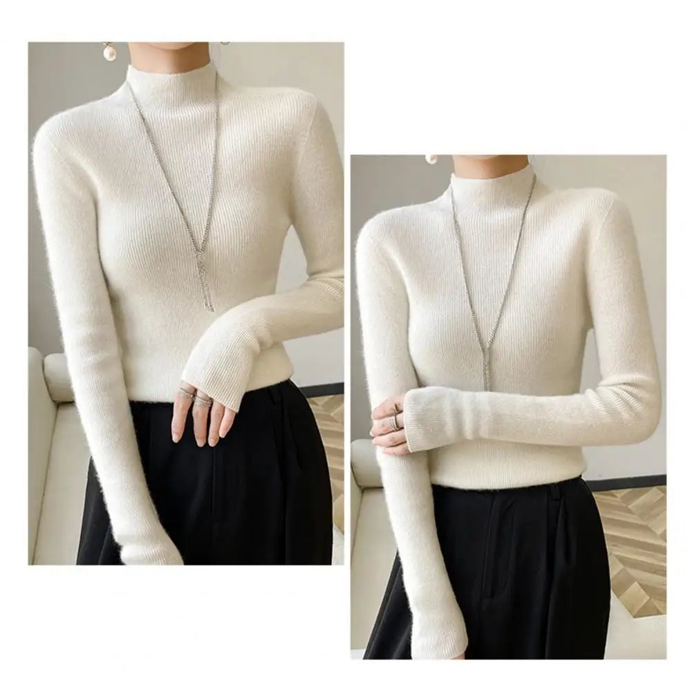 Мягкий эластичный топ женский вязаный свитер в рубчик с отделкой облегающий