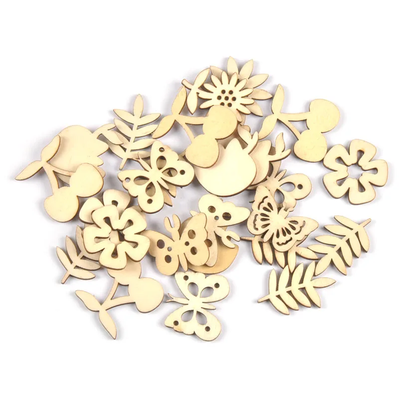 

25 шт., деревянные бутоны в форме бабочки, 20-30 мм