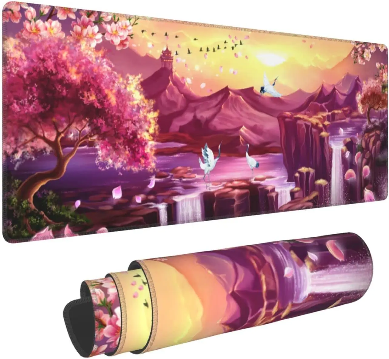

Japanese Sunset Mouse Pad XL, Extended Mousepad Desk Pad Long Nonslip Rubber Mice Mats Stitched Edges Playmat 31.5x11.8 Inch