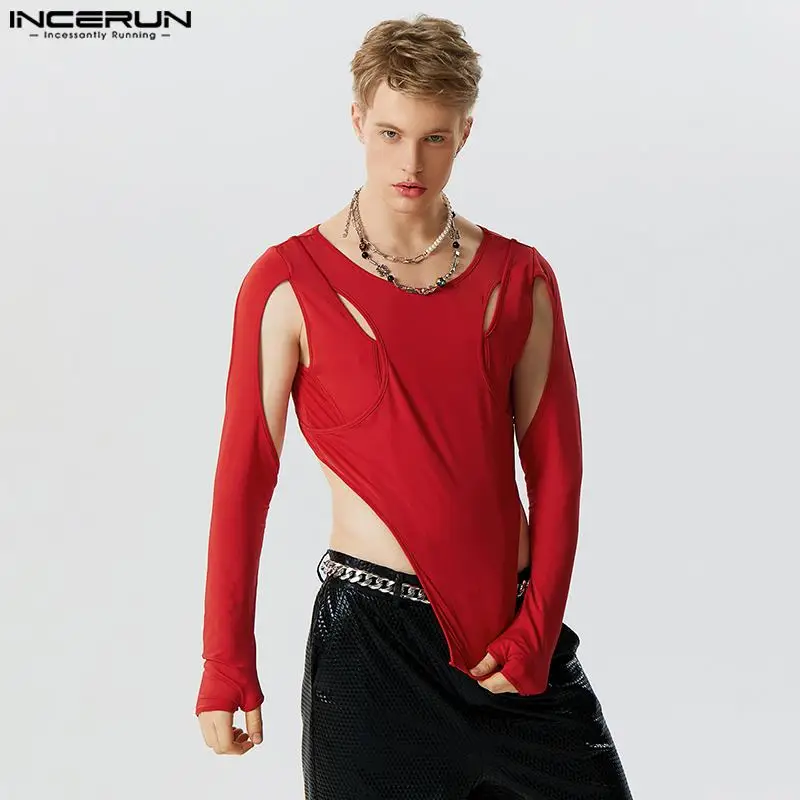 

American Style New Men's Fashion Hollowed Thimble T-shirts Casual Party Solid Sexy Long Sleeved Camiseta S-5XL INCERUN Tops 2023