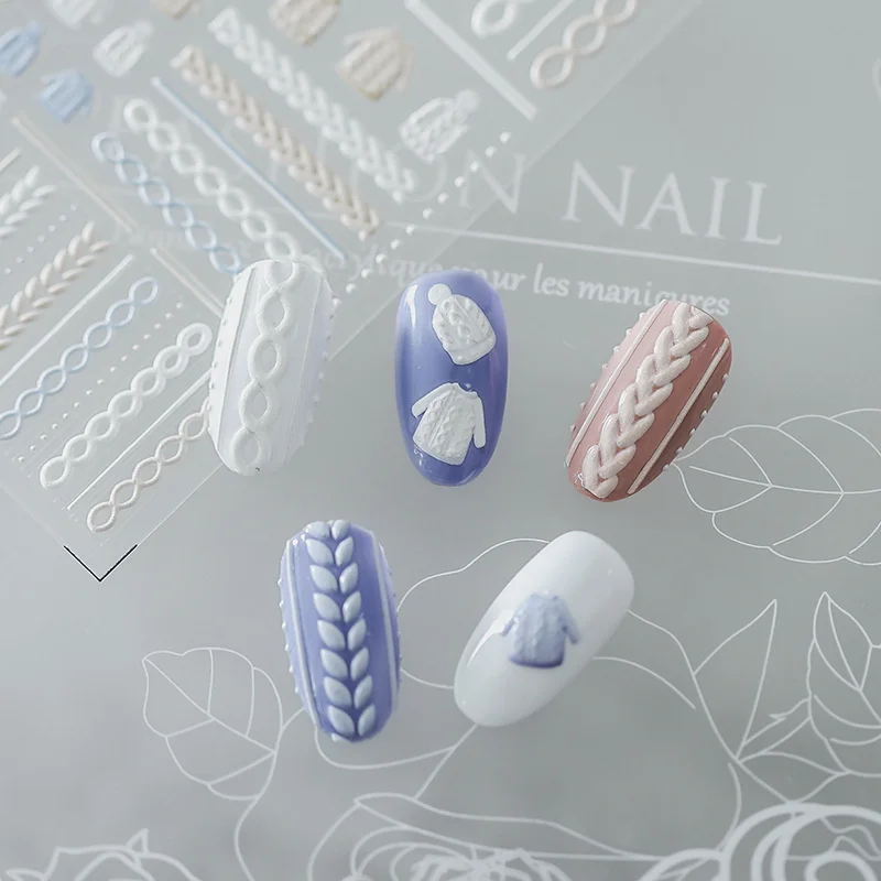 

3D Sweater Nail Sticker Three-dimensional Thin Ins Wind Manicure Sticker Acrylic Engraved Winter Nails Design Decals Decoration