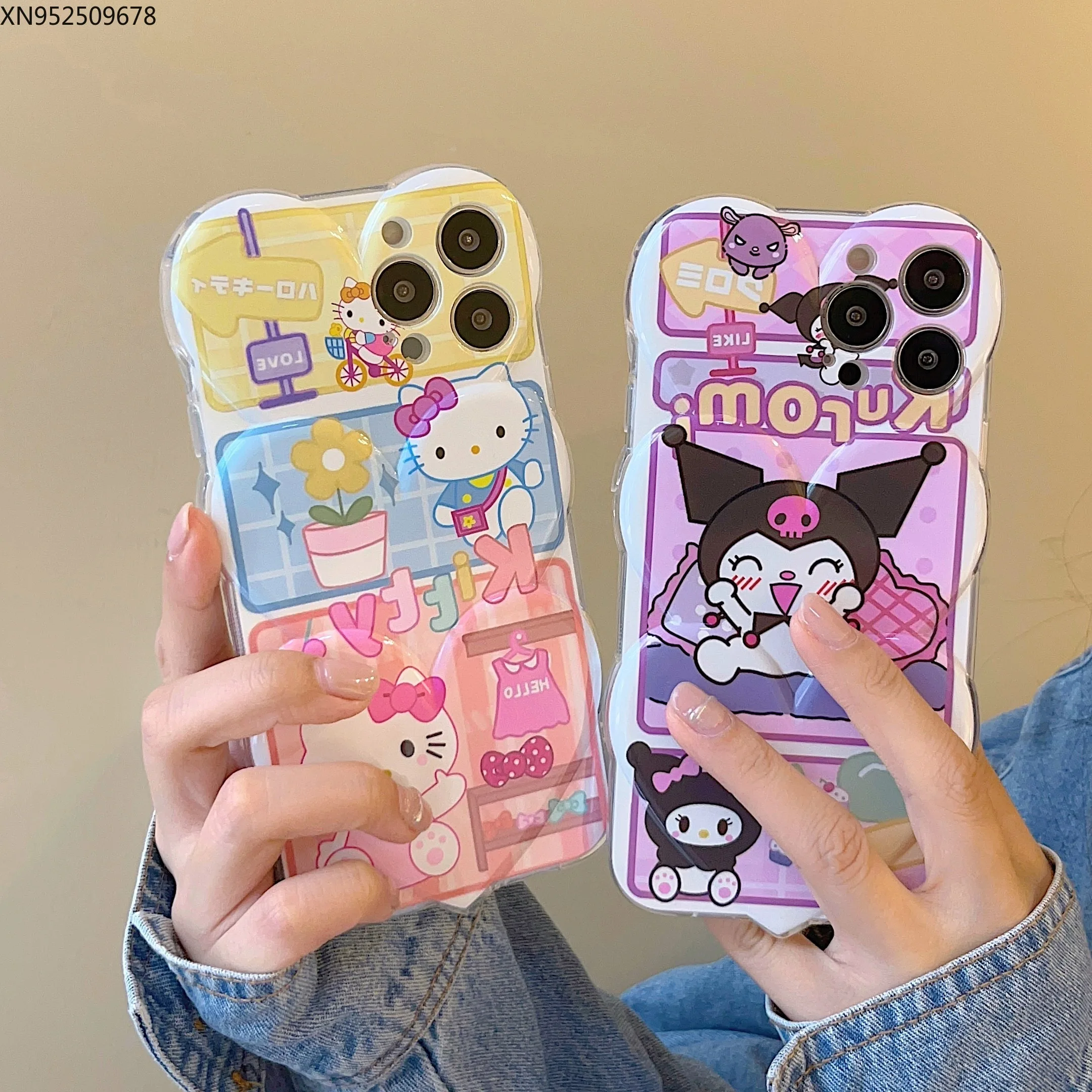 

Sanrio Kuromi Hello Kitty 3D Heart Phone Case for iPhone 13 12 11 Pro X XR XS MAX 7 8 6 Plus 2022 Explosion Proof Drop Resistant