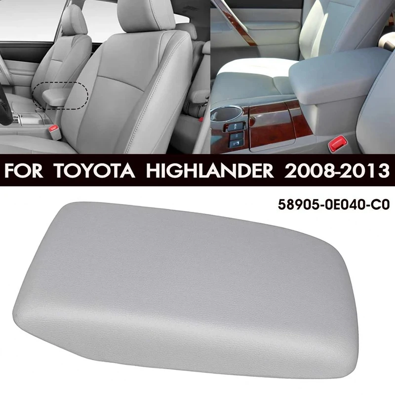 

Center Armrest Console Lid Cover Cap PU Center Console Covers Pad For Toyota Highlander/Kluger 2008-2014 Gray