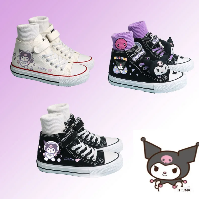 

Kawaii Anime Sanrio Figures Kuromi Boy Girl Canvas Shoes New Cartoon Velcro Sneakers High Top Casual Flat Shoes Kids Shoes Gift
