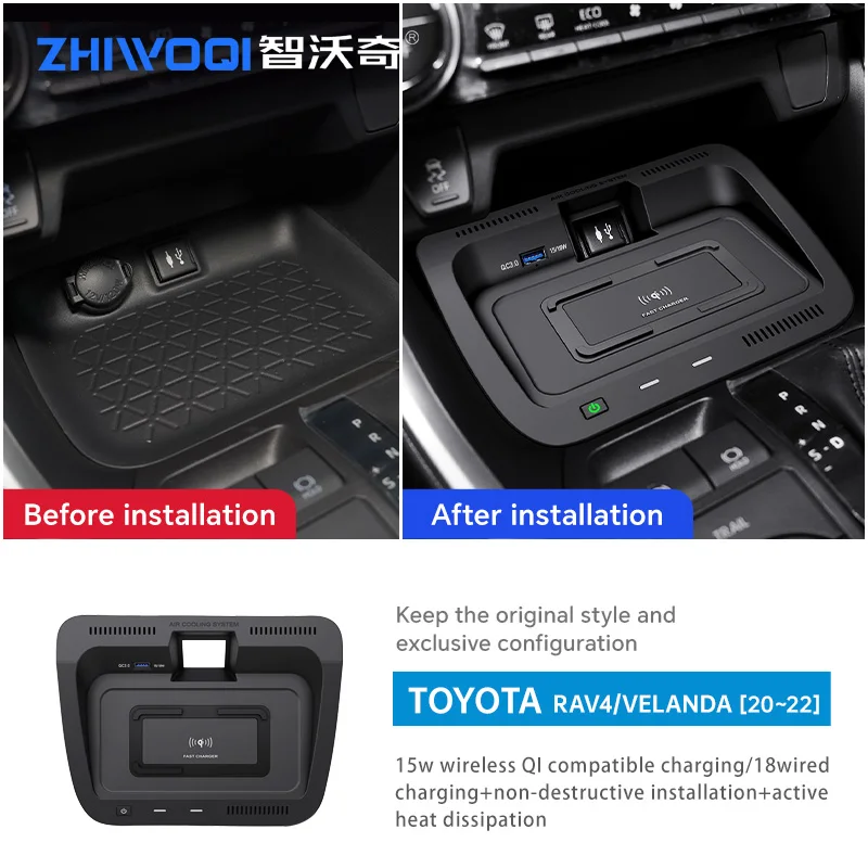 

Автомобильное беспроводное зарядное устройство QI для Toyota Rav4 2021 2020 2019, быстрая зарядка для телефона, автомобильные зарядные устройства, приемник, аксессуары для интерьера