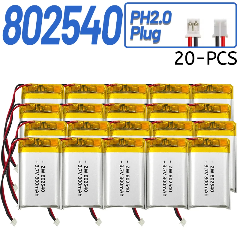 Литий-полимерный перезаряжаемый аккумулятор 3.7V 800mAh 802540 с разъемом PH2.0XH2.54, модель 082540, для GPS-трекеров для животных и электронных термометров (art.: 3920db77a598b) - 3920db77a598b