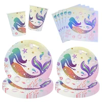 mermaid party disposable tableware underwater world theme party birthday baby shower decoration desktop ornament home supplies