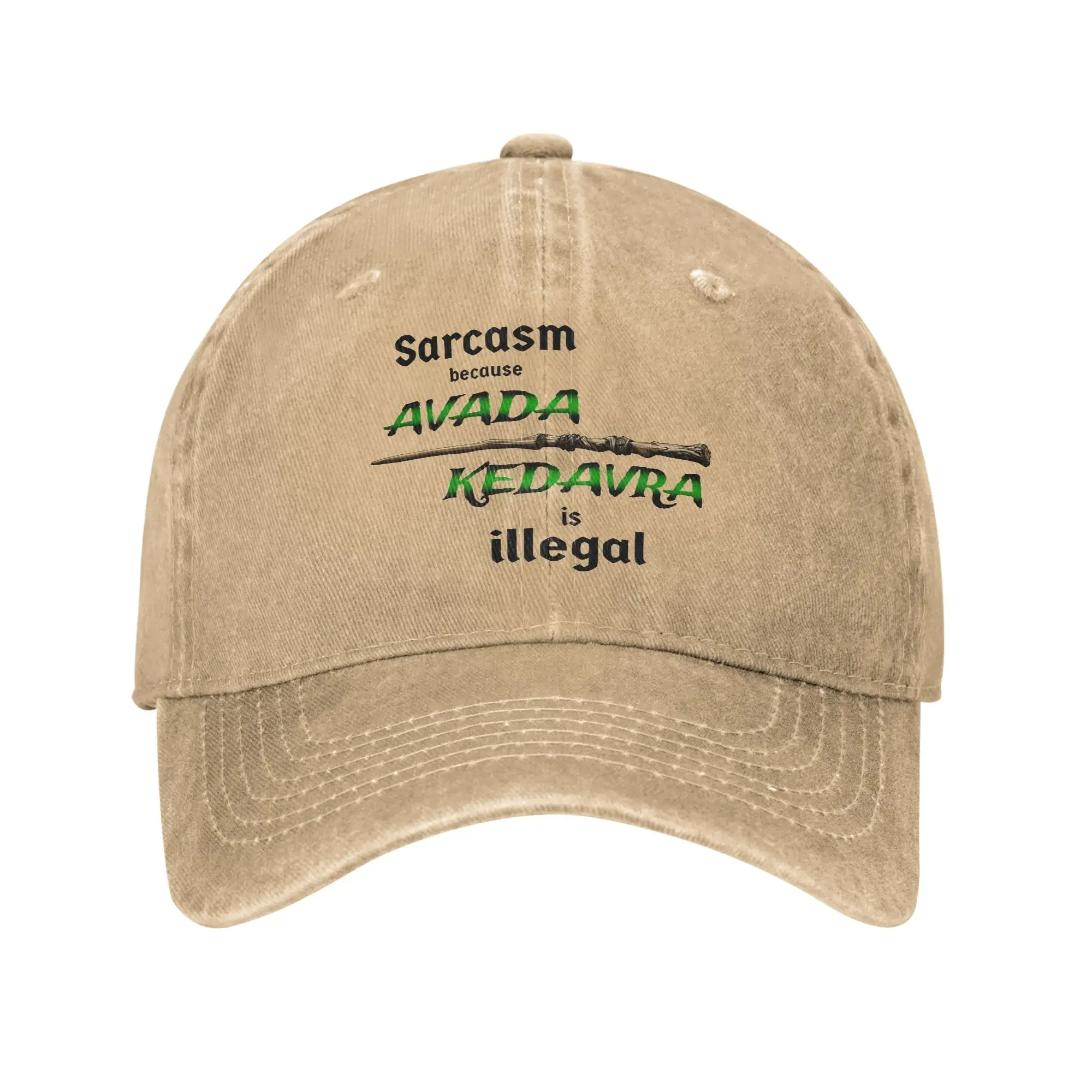 Фото Бейсболка с надписью «Sarcasm Because Avada Kedavra Is Illegal», состаренная, с эффектом потертости, с застежкой-клипсой, для активного отдыха, летний подарок №1