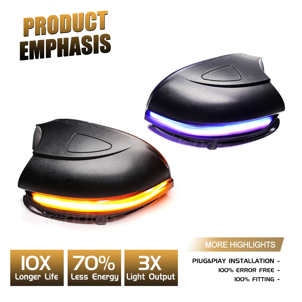 

2pcs For VW Volkswagen Golf 6 MK6 GTI R20 2008-2014 Turn Signal LED Dynamic Side Mirror Flashing Indicator Light Sequentially