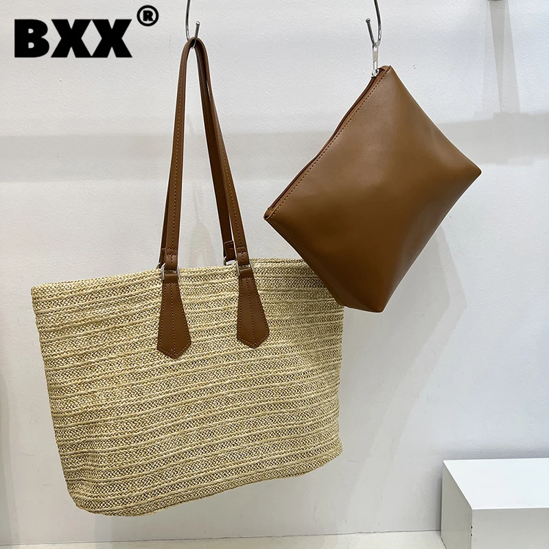 

[BXX] 2023 New Fashion Beach Vacation Handbag Woven Large Capacity Shoulder Underarm Tote Bag For Women Casual Bags 8AB559