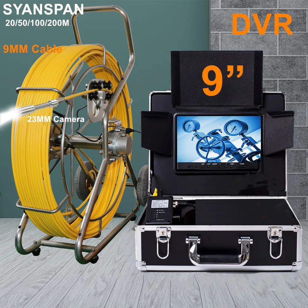 

Камера для осмотра труб 20-200 м, SYANSPAN 9-дюймовый монитор, камера для канализации с видеорегистратором, 16 Гб карта слива, промышленный эндоскоп ...