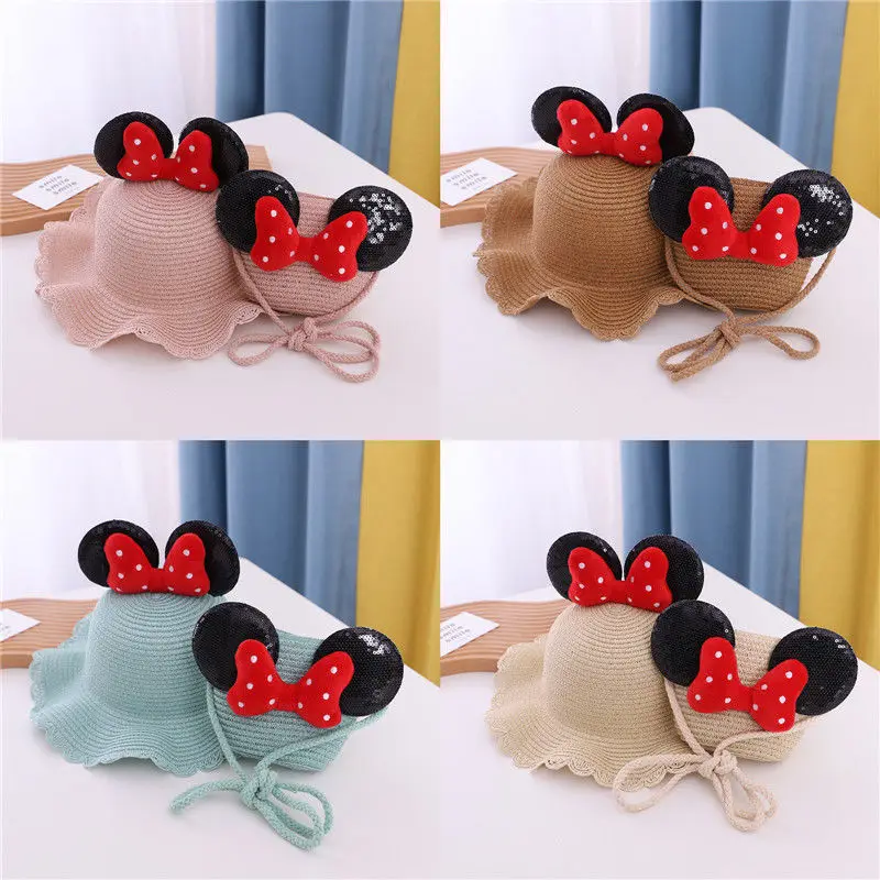 

Летняя детская соломенная шляпа с изображением Микки Мауса, Солнцезащитная шляпа для девочек, милая пляжная шляпа с большими полями, детска...