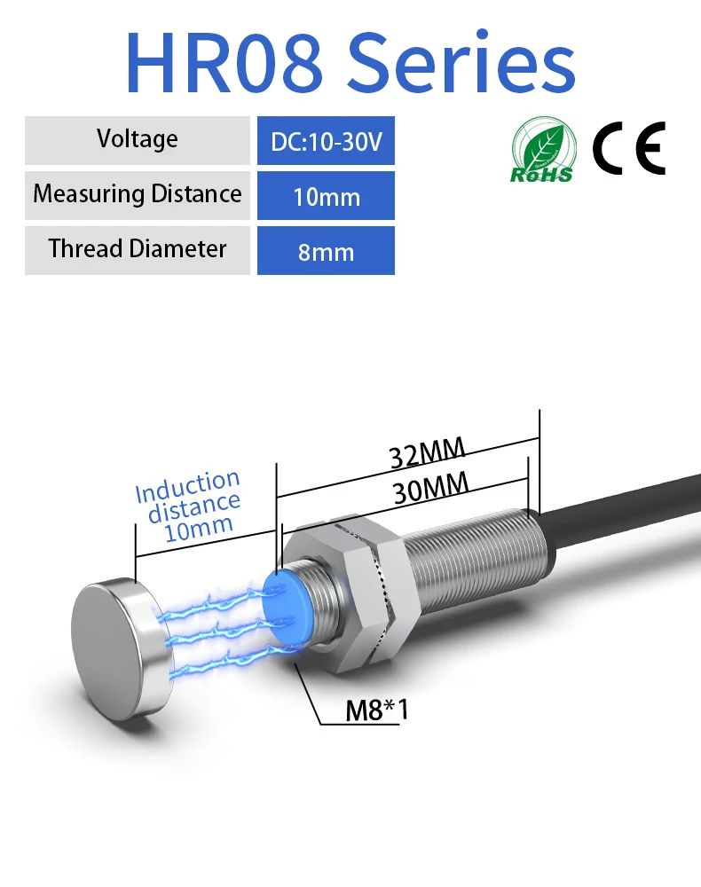 

GTRIC Магнитный датчик приближения Холла PNP/NPN NO NC 10-30 В постоянного тока 3-проводной датчик расстояния 10 мм IP67 Герконовый датчик приближения