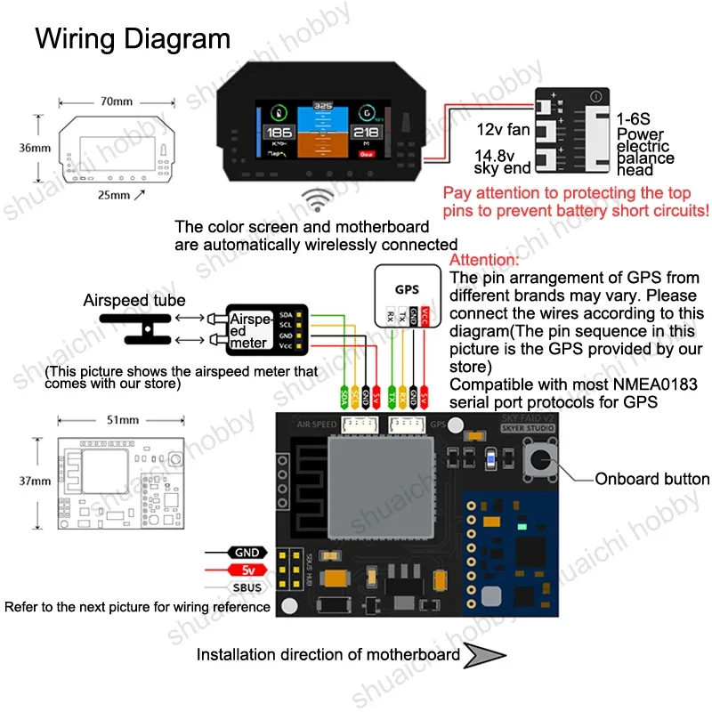 Фото Цифровой цветной OLED-дисплей BoMaS1Set с модулем GPS и опциональным датчиком скорости (Пито) для FPV RC самолетов №4