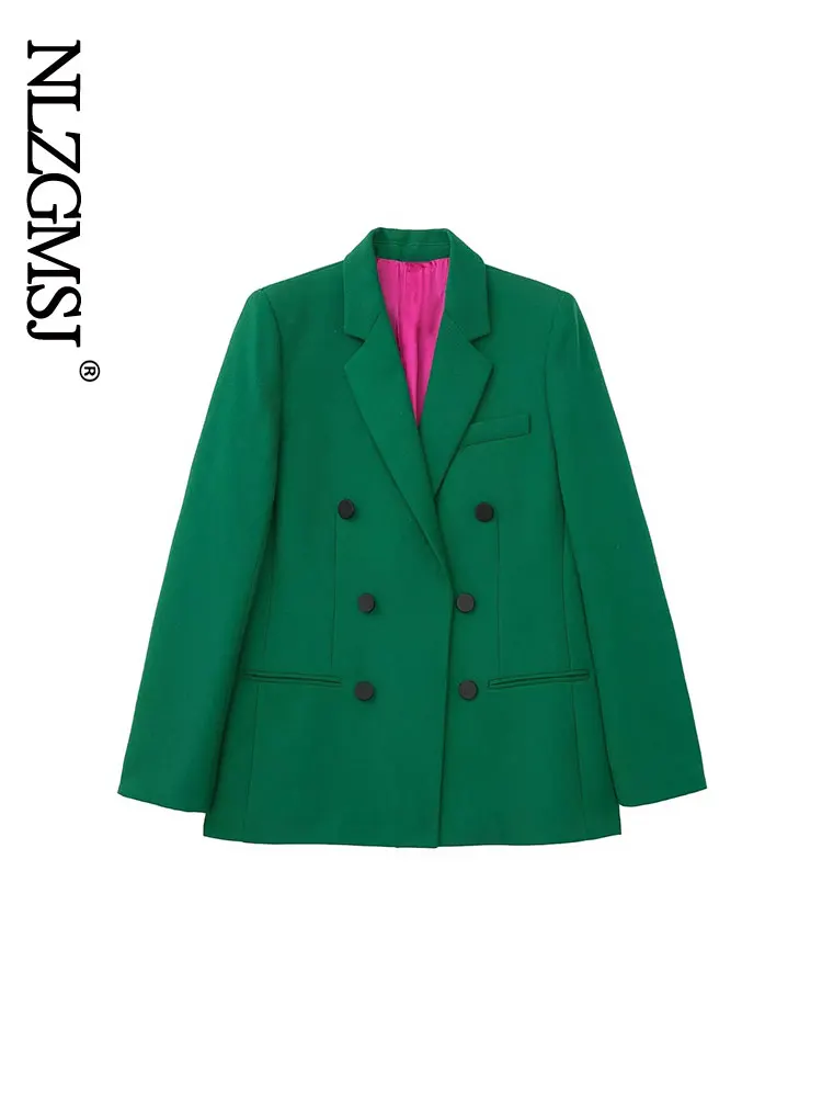 

Nlzgmsj 2022 Women Sets Blazers Office Elegant Ladies Workwear Outfit Female Pocket Jacket Green Coat Button Loose Blazer