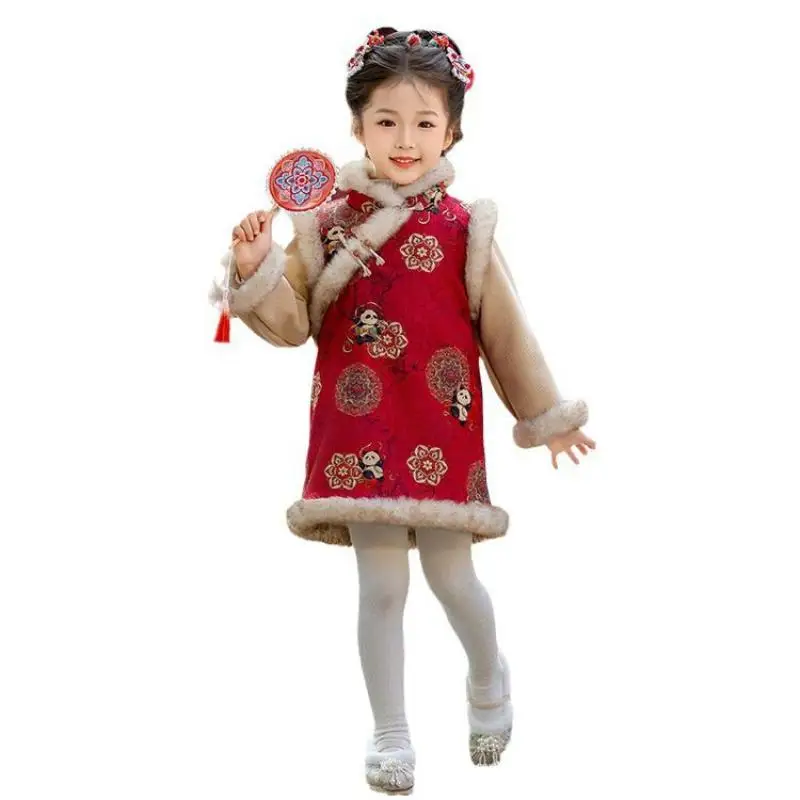 Милый детский толстый теплый Cheongsam Hanfu для маленьких девочек зимний новый подарок