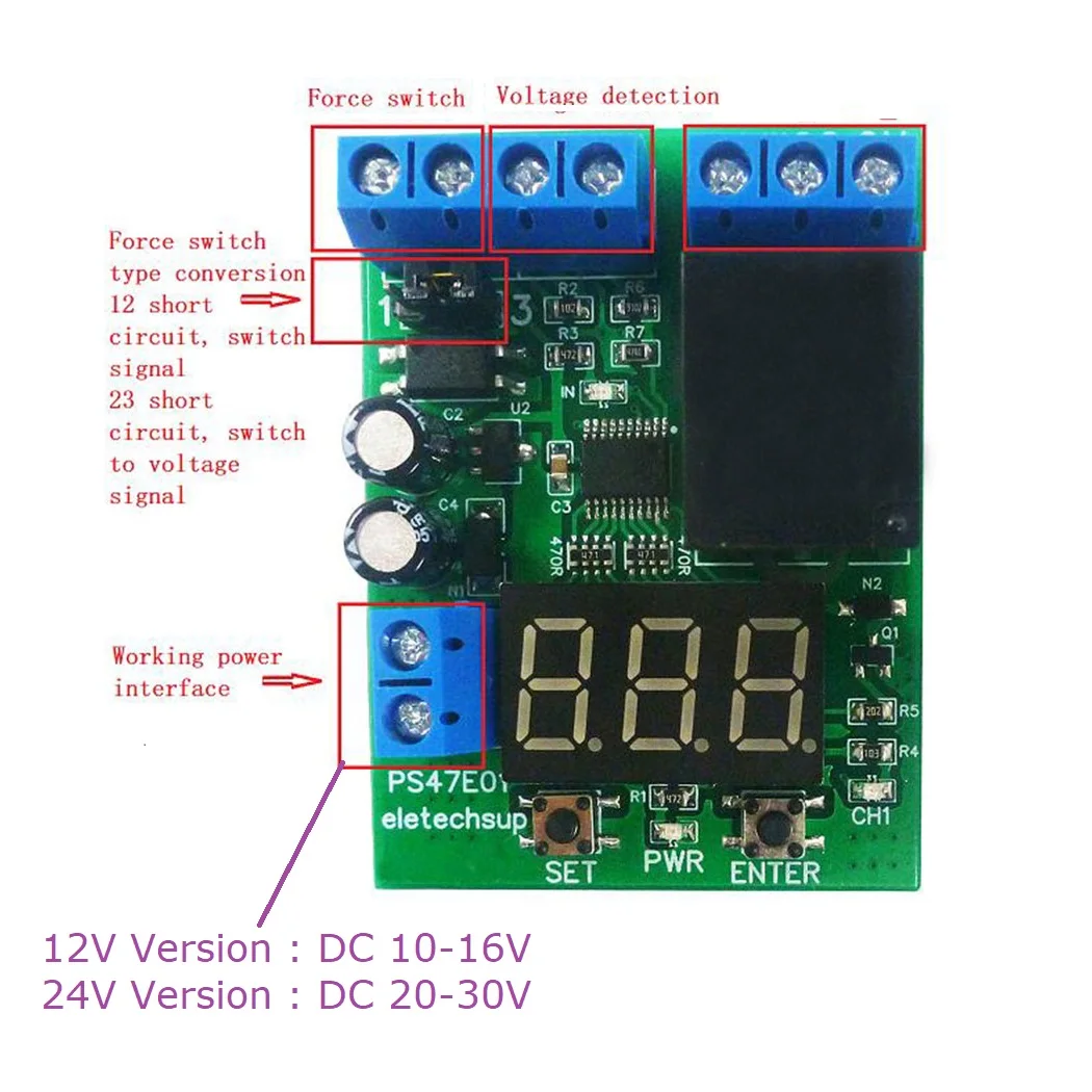 

DC12V 24V Relay Switch LED Digital Control Module Voltage Detection Charging Discharge Monitor Test Board