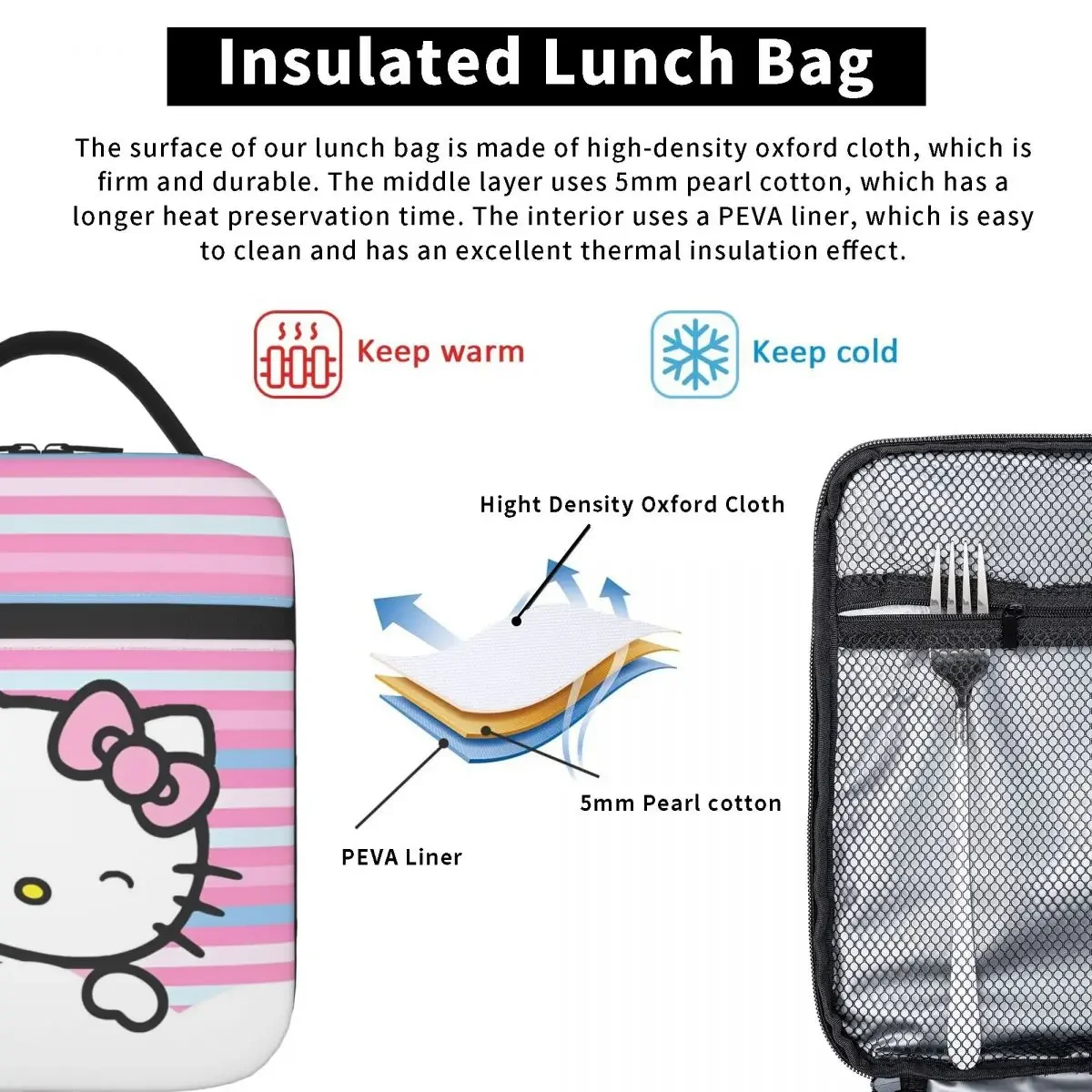 Изолированная Сумка Для Обеда Hello Kitty Большая С Мультяшным Принтом Офиса И