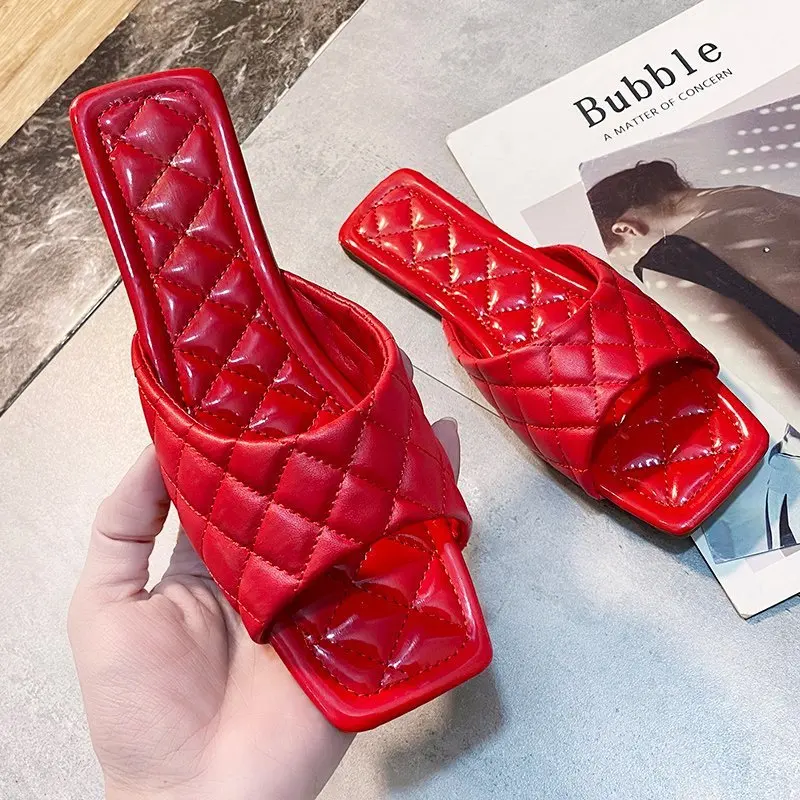 

Shoes Ladies' Slippers Big Size Square Toe Rubber Flip Flops Slipers Women Flat Hawaiian 2022 Fabric Slides Rome TPR PU Basic