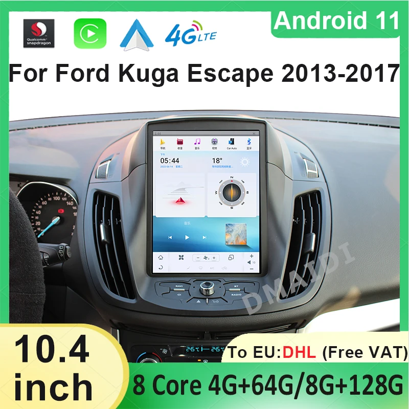 Автомобильный радиоприемник 10 4 дюйма Qualcomm 665 Android 11 GPS-навигация для Ford Kuga 2013-2017